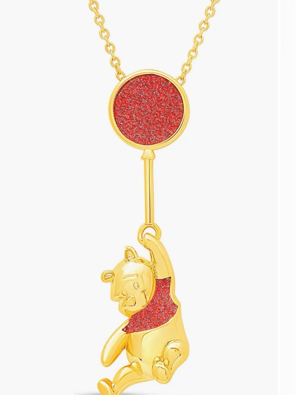 Disney Gold-Tone Winnie the Pooh Necklace with Red Glitter Accents